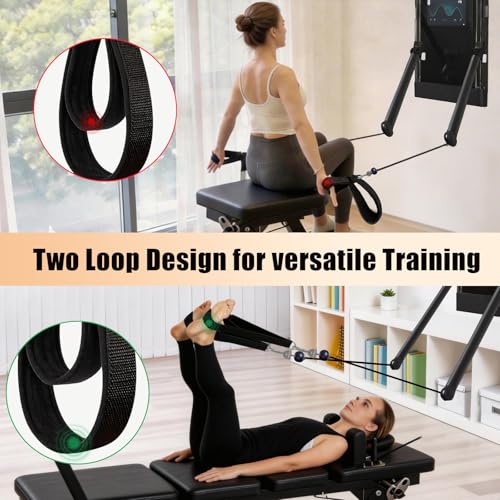 Pilates Loops Compatible with Tonal Smart Home Gym, Double Loop Soft Lined Pilates Straps with T Lock Adapter, W/Snap Hooks - color: Black