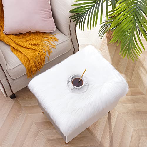 Softlife Square Faux Fur Sheepskin Chair Cover Seat Cushion Pad Super Soft Area Rugs for Living Bedroom Sofa (1.6ft x 1.6ft, White, pack of 2) - color: White-2pcs