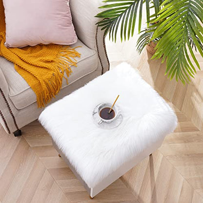 Softlife Square Faux Fur Sheepskin Chair Cover Seat Cushion Pad Super Soft Area Rugs for Living Bedroom Sofa (1.6ft x 1.6ft, White, pack of 2) - color: White-2pcs