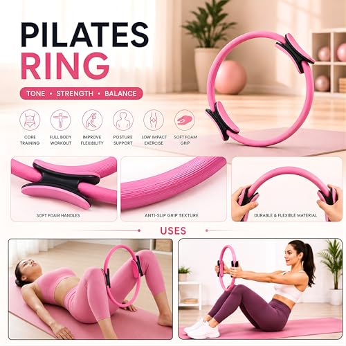 Pilates Kit for Home Workouts, 20-in-1 Pilates Equipment Set with 14.5" Pilates Ring, Pilates Ball, Resistance Bands, Ankle Weights, Exercise Sliders, Yoga Ring & Knee Pads for Joint Protection