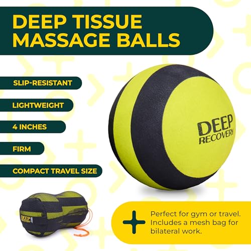 Deep Recovery Yoga Deep Tissue Massage Ball Set, Firm Density – 4-Inch Myofascial Release Balls for Feet, Back, Neck, Legs & Arms – Trigger Point & Mobility Therapy (2-Pack)
