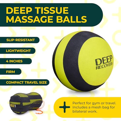 Deep Recovery Yoga Deep Tissue Massage Ball Set, Firm Density – 4-Inch Myofascial Release Balls for Feet, Back, Neck, Legs & Arms – Trigger Point & Mobility Therapy (2-Pack)