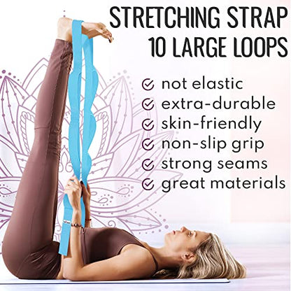 TECEUM Stretching Strap with 10 Loops for Physical Therapy & Rehab - color: Light Blue, size: Polypropylene 1” W - 10 Loops