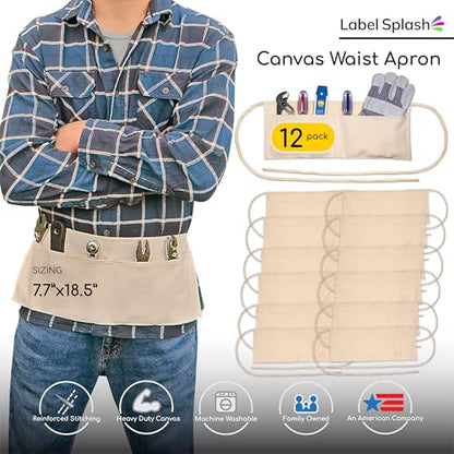 2 Pocket Canvas Work Waist Nail Apron Belt Washable Tool Utility Gardening Woodworkers Roofers Artists & Crafts - color: Canvas 12 Pack