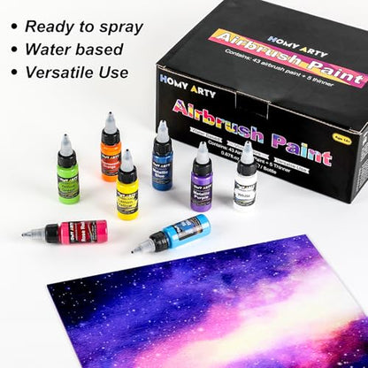 HOMY ARTY Airbrush Paint - 43 Colors with 5 Thinner | Ready to Spray Airbrush Paint Set, Water-Based Acrylic Air Brush Paints for Metal, Plastic Models, Canvas, Wood - 48 Bottles - color: 43 Colors with 5 Thinner