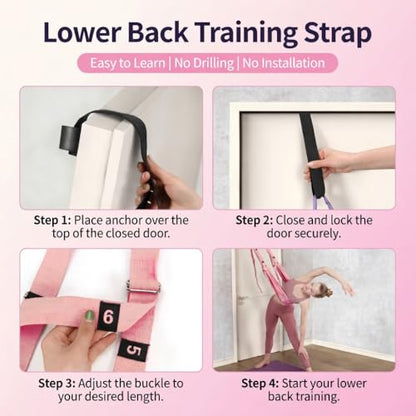 Door Aerial Hammock Swing - No Drilling Over Door Yoga Stretch Straps for Stretching, Inversion Pilates Kit, Anti-Gravity Home Workout - Pink/Purple