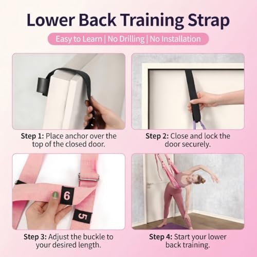 Door Aerial Hammock Swing - No Drilling Over Door Yoga Stretch Straps for Stretching, Inversion Pilates Kit, Anti-Gravity Home Workout - Pink/Purple