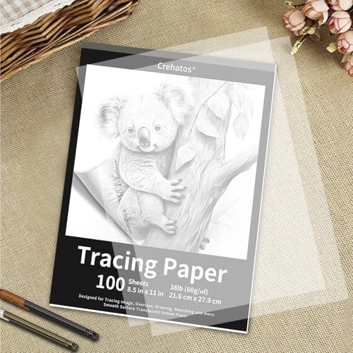 Crehatos 8.5" x 11" Tracing Paper, Translucent Tracing Pad, 100 Sheets 38lb/60gsm Vellum Art Paper | 38lb/60gsm Vellum Art Paper for Drawing, Sketching, Overlays - size: 8.5" x 11" (100 Sheet)
