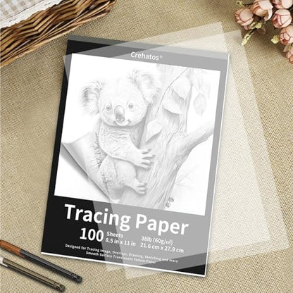 Crehatos 8.5" x 11" Tracing Paper, Translucent Tracing Pad, 100 Sheets 38lb/60gsm Vellum Art Paper | 38lb/60gsm Vellum Art Paper for Drawing, Sketching, Overlays - size: 8.5" x 11" (100 Sheet)