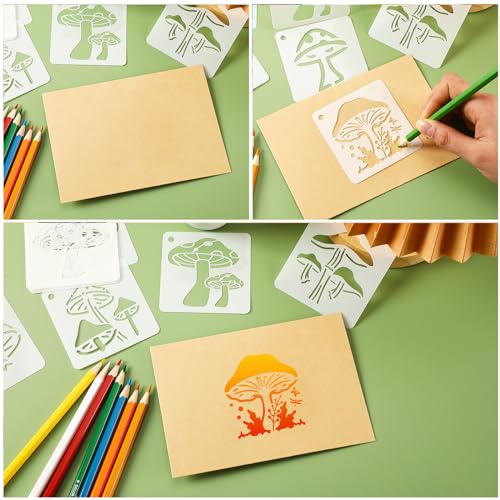 Augshy 56Pack Mushroom Stencils for Painting Moon Flowers Wall Decor 3 Inch | Reusable Plastic, Wall Floor Rock DIY Art Projects, Painting Stencils for Walls, Mushroom Wall Stencil Template - style: Mushroom