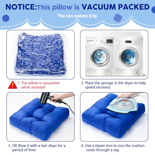Fumete 8 Pcs Square Floor Pillows for Kids and Adult 16''x16'' Flexible Seating Floor Cushion for Classroom Multicolor Meditation Cushions for Home Daycare Preschool Yoga Meditation (Blue) - color: Blue