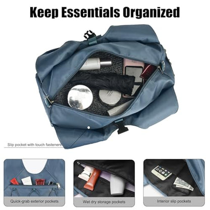 Forestfish Gym Bag For Women With Yoga Mat Holder, Blue | Shoe Compartment, Wet Dry Storage Pocket, Removable Shoulder Strap, Lightweight & Water Resistant - color: Blue
