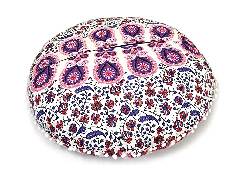 CRAFT KALA 32" Large Round Bohemian Floor Pillow Cover Boho Pouf Cover Mandala Meditation Room Pillows Cover Adults Seating Poufs Cushion Cover for Kids Reading Playroom New Pink Mirchi - color: New Pink Mirchi