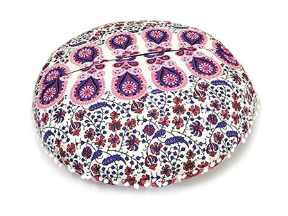 CRAFT KALA 32" Large Round Bohemian Floor Pillow Cover Boho Pouf Cover Mandala Meditation Room Pillows Cover Adults Seating Poufs Cushion Cover for Kids Reading Playroom New Pink Mirchi - color: New Pink Mirchi