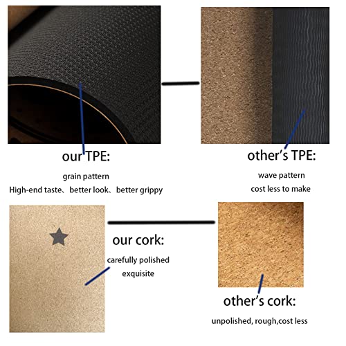 EKE Cork Yoga Mat with body Lines-Non-Slip Sweatproof Surface-100% Recycleable Materials-Eco Friendly-Ideal for Hot Yoga