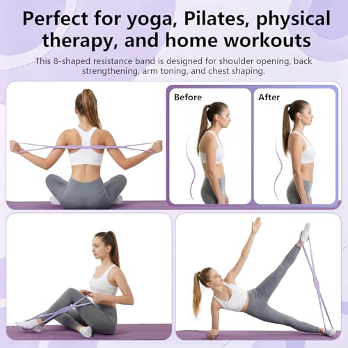 Figure 8 Resistance Band, Figure 8 Resistance Bands for Women Men,Resistance Band Figure for Working Out, Non-Slip Handles, Home Gym, Yoga & Physical Therapy - color: 15lb Purple + 25lb Gray