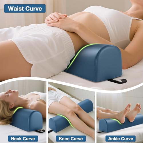 3/4 Round Massage Bolster, PU Leather Bolster Pillow for Legs, Blue | 26x6x6 inch Leg Bolster for Massage Table with Strap Handle, Physical Therapy Bolsters Under Back Knee Ankles Pain Relief - color: 3/4 Round - Blue