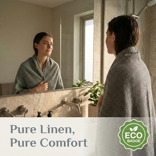 100% Linen Bath Towel 30x60-inch Waffle Weave Black-Natural Thin Quick Dry - color: Black Natural, size: Bath Towel