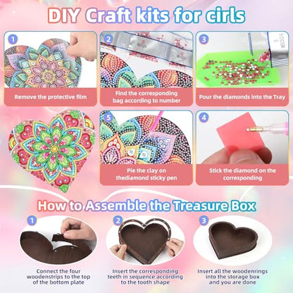 Diakud Arts and Crafts Activities Diamond Gem Art Kit for Kids Ages 8-12 | Jewellery Box Toys for 7 8 9 10 11 12 13 Year Old Girls Boys Gifts Birthday Presents Gift Ideas for Teen Girl 8-10 Years Old - color: flower