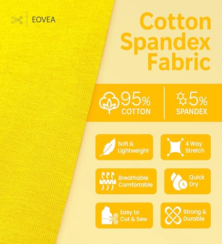 EOVEA - Cotton Spandex Fabric by The Yard - 4 Way Stretch Jersey Knit - Spandex & Cotton T-Shirt Fabric - Lightweight, Breathable - 60" Wide Roll| 10 oz(Yellow, 1 Yard) - color: Yellow, size: 1 Yard