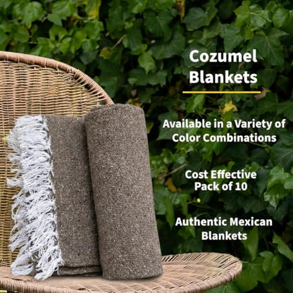 Cozumel Bulk Mexican Yoga Blanket, 10 Pack, Mocha - color: Mocha