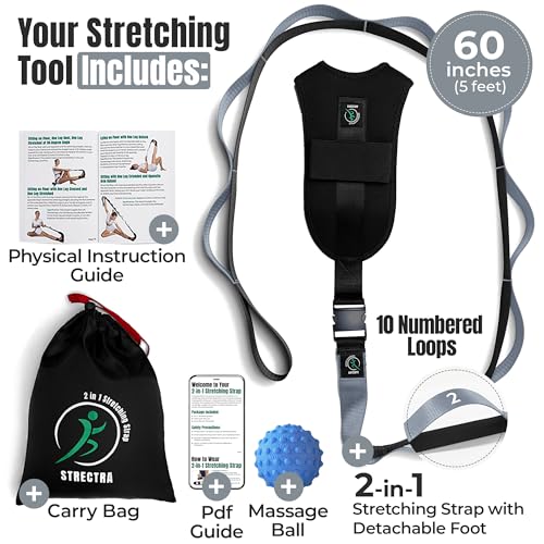 Stretch Strap with Loops Physical Therapy - Full Body Exercise Straps for Stretching with Detachable Foot - Leg & Calf Stretcher for Plantar Fasciitis, Physical Therapy, Pain Relief, and Flexibility - color: Grey