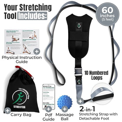 Stretch Strap with Loops Physical Therapy - Full Body Exercise Straps for Stretching with Detachable Foot - Leg & Calf Stretcher for Plantar Fasciitis, Physical Therapy, Pain Relief, and Flexibility - color: Grey