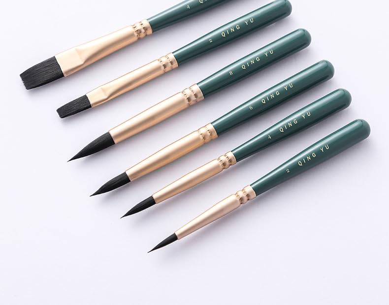 Mini Short Watercolor Brush Set, Nylon Hair, Mixed Round and Flat Heads, for Art Painting use, 6-piece Pack
