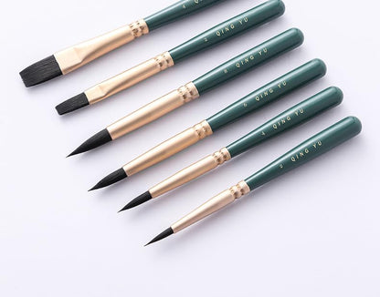 Mini Short Watercolor Brush Set, Nylon Hair, Mixed Round and Flat Heads, for Art Painting use, 6-piece Pack