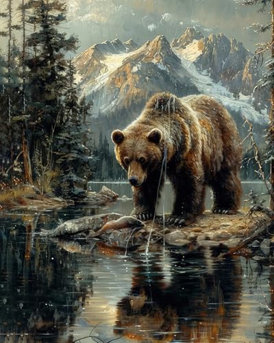 TUMOVO DIY Painting by Numbers for Adults Bear Paint by Number, 16x20 in | Animal Frameless Color by Number Craft Kits with Paints and Brushes, Mindful Art Activity for A Weekend Creative Project - color: Bear