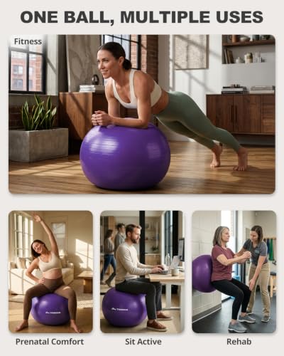 Trideer Yoga Ball for Exercise, Pilates, Core & Balance Training, Stability Ball for Pregnancy & Birthing Prep, Physical Therapy, Daily Stretching, Office Chair for Active Sitting, Quick Pump Included - color: Purple, size: L(23-26ines/58-65cm)
