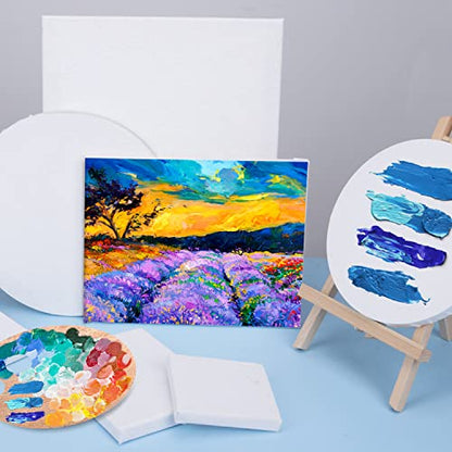 14 Packs Stretched Canvases for Painting, Multi Pack 11x14, 9.44x12, 8x10, 5x7, 4x4, Round Canvas with 8x8,10x10(2 of Each), Blank Primed Canvas, for Oil Paint, Acrylic Paint, for Beginners, Artists. - size: Multisize-14Pack