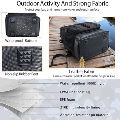 Fishing Backpack with Tackle Boxes and Rod Holder, Cooler, 30L Large Tackle Bag with Fishing Gear Lures Kit, Waterproof Bottom tackle Backpack Fish Set Gifts for Men Women-Black Back Pack - color: All Black