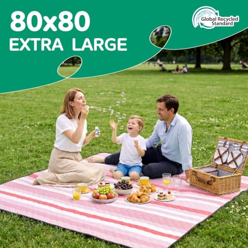 RYCHIC Waterproof Beach Blanket Picnic Outdoor Mat Rug Extra Large Foldable Big Cute Camping Gear Travel Accessories Gift Park Patio Lawn Garden Grass Ground Play Music Festival Concert Essential Pink - color: Multi Pink