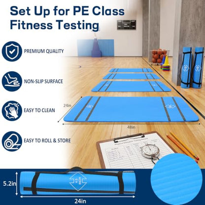 Curl-up Mat for Fitness Test, 48 x 24 x 0.3" NBR Sit-up Testing-Mat with 3 in & 4.5 in Guide Lines, Non-slip Exercise Mat with Carry Strap for PE Class Schools and Home Training