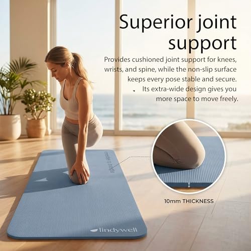 Lindywell Pilates Yoga Workout Mat Non Slip 6mm, 8mm, 10mm Thick - 6ft x 26in - color: Blue, size: 10mm