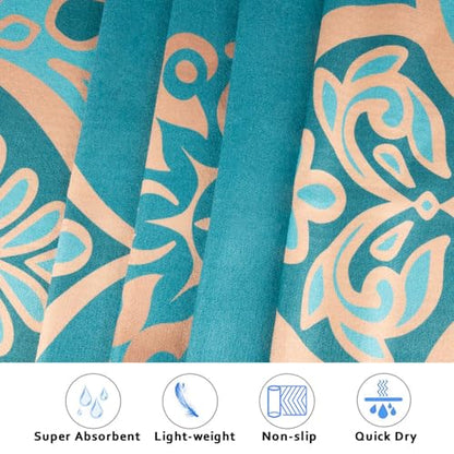 Hot Yoga Towel with Grip Dots, Non Slip, 70"x26, Turquoise Mandala - color: Turquoise Mandala, size: 70" x 26"