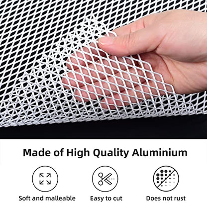 AggAuto Universal 40"x13" Car Grill Mesh 6x12mm Rhombic Hole White | Aluminum Alloy Automotive Grille Insert Bumper, One of the Most Multifunctional Shape Grids 100x33cm - size: 6x12mm Rhombus - White