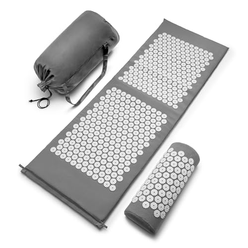 Sivan Acupressure Mat & Pillow Set for Back & Neck (XL, Gray/White) - color: Gray/White, size: XL