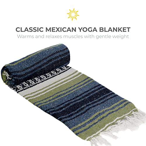6 Piece Restorative Yoga Kit | Includes 1 Yoga Bolster (24"x12"x6"), 2 Blocks (4"x6"x 9"), 1 6ft D-Ring Strap, 1 Mexican Blanket, 1 Unscented Eye Pillow - color: Olive