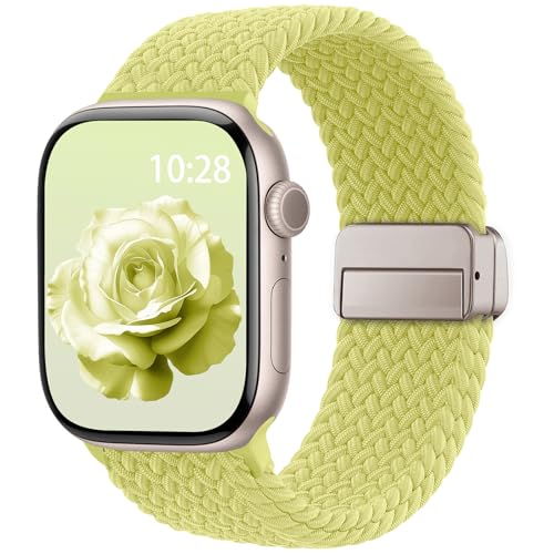 Braided Stretchy Magnetic Band Compatible with Apple Watch Bands Women Men - color: Neon Yellow, size: 38mm/40mm/41mm/(42mm-series 11 10)
