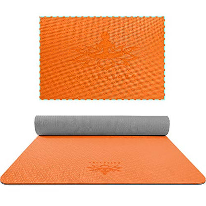 Hatha Yoga Extra Thick TPE Yoga Mat - 72"x 32" Thickness 1/2 Inch -Eco Friendly- With High Density Anti-Tear Exercise Mats For Home Gym Travel & Floor Outside - color: Orange/Gray