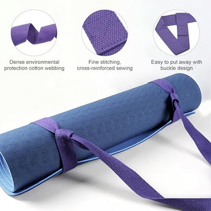 Yoga Mat Carrier Strap Adjustable Cotton Sling for Large Thick Mats 2 in 1 Carrying Strap and Stretching Band - color: Purple