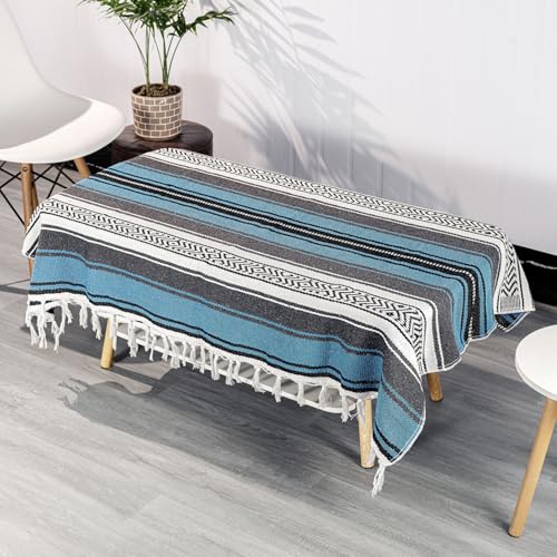 Airooglee 69" L x 51" W Large Mexican Blanket - Perfect for Yoga, Outdoor, Beach, Serape, Picnic, Camping - Woven Boho Home Decor - Blue - color: Blue