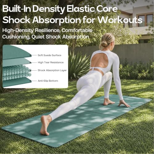 Foldable Yoga Mat, 70''x24''x0.24''(6mm）Non-slip POE Exercise Mat - color: Dark Green