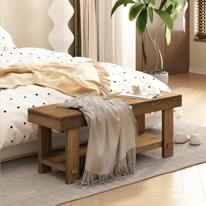 HOKYHOKY Solid Wood Entryway Bench - 42.6" Farmhouse Long Narrow Benches - size: 42.6"