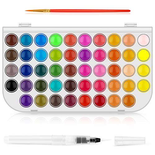 Taotree 48 Colors Watercolor Paint Set for Kids Adults Artist Painting | Art Supplies Drawing Kit Painting Supplies Brush, Valentines Day Gifts for Kids Adults, Easter Basket Stuffers - color: 48 Multicolor