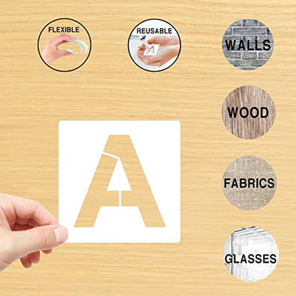 2'' Letter Stencils and Numbers, 36 Pcs Alphabet Art Craft Stencils, Reusable Plastic Number Templates Letter Stencil for Painting on Wood, Wall, Fabric, Rock, Chalkboard, Signage - color: 2 inch