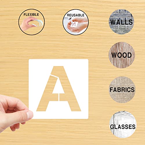 36 Pcs 5'' Large Letter & Number Stencils, Alphabet Art Craft Stencils, Reusable Plastic Letter & Number Templates for Painting on Wood, Wall, Fabric, Rock, Chalkboard, Glass - color: 5 inch