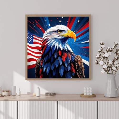 Artunion Framed Paint by Numbers Kit for Adults Beginners & Kids Ages 8-12,Flag Bald Eagle Paint by Number with Frame,American Flag Paint by Numbers Kit on Canvas 10 * 10 Inch Without Easel - color: ZXT-383-F